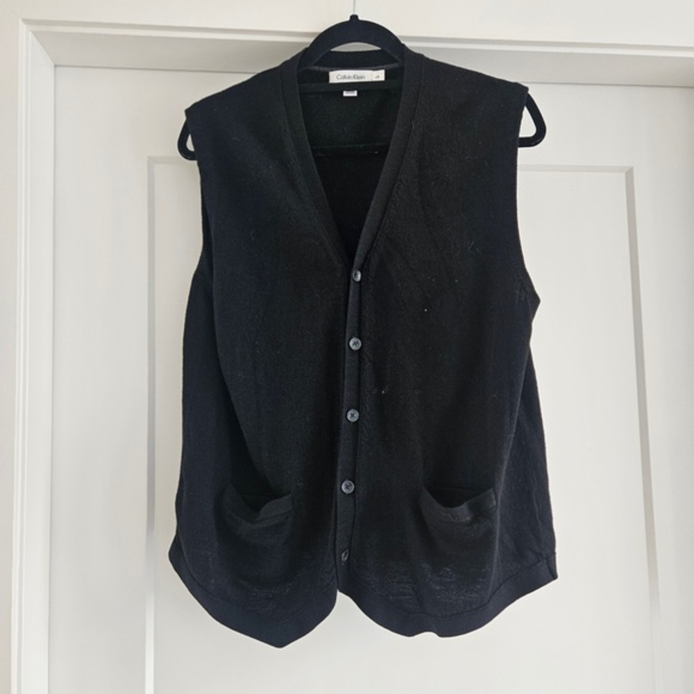 Calvin Klein Black Button-Front Knit Vest
